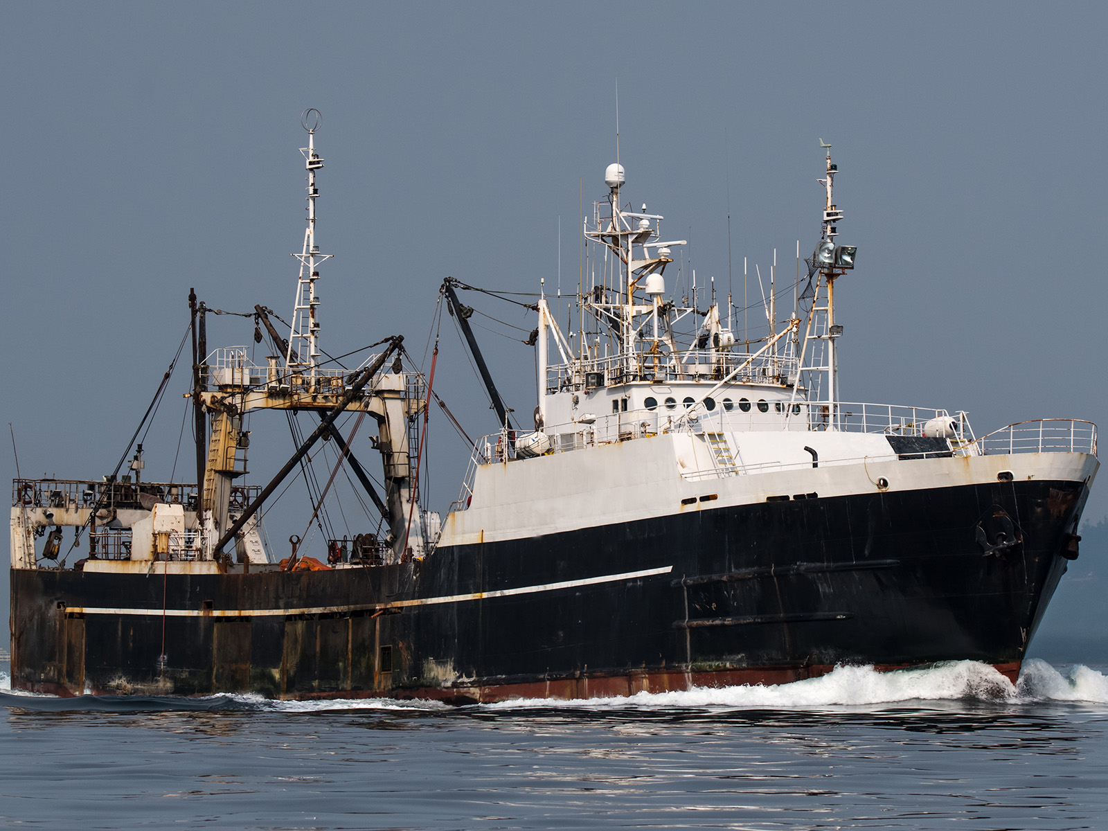 A commercial salmon trawler on open water